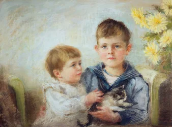 Ein Junge und ein Mädchen mit einem Kätzchen, 1889